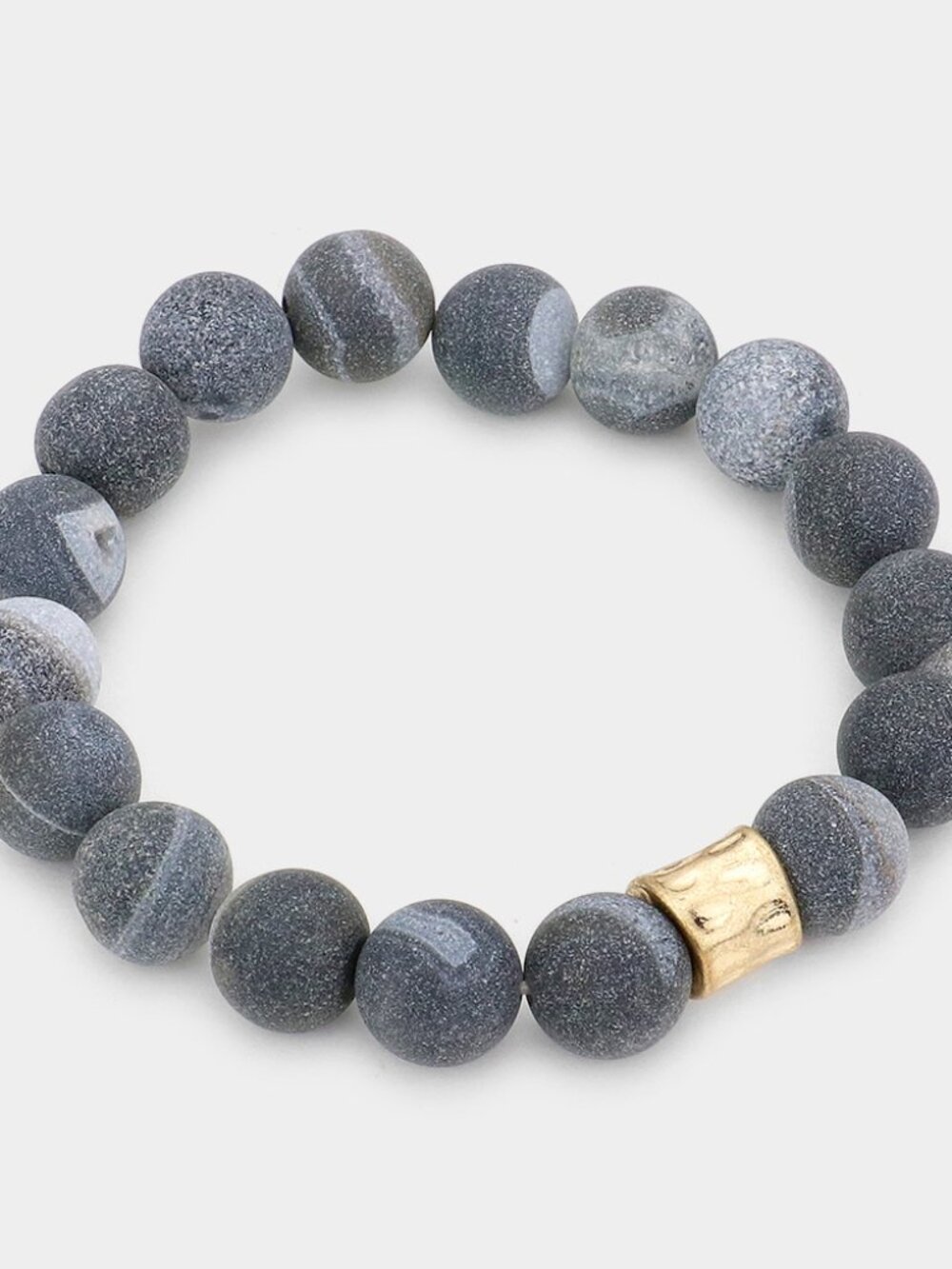 Grey River Pebble Semi Precious Stone Beaded Stretch Bracelet - Boho Stacking